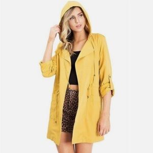 Love Tree Women’s Mustard Yellow Hooded Utility Trench Jacket Size Large